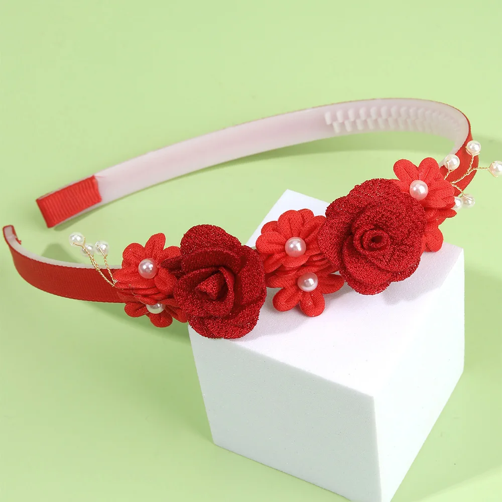 Flower Headband Girls Women Fairy Pink Pearl Hoop Children Dance Party Korean Floral Hair Accessories Guest Wedding Headdresses