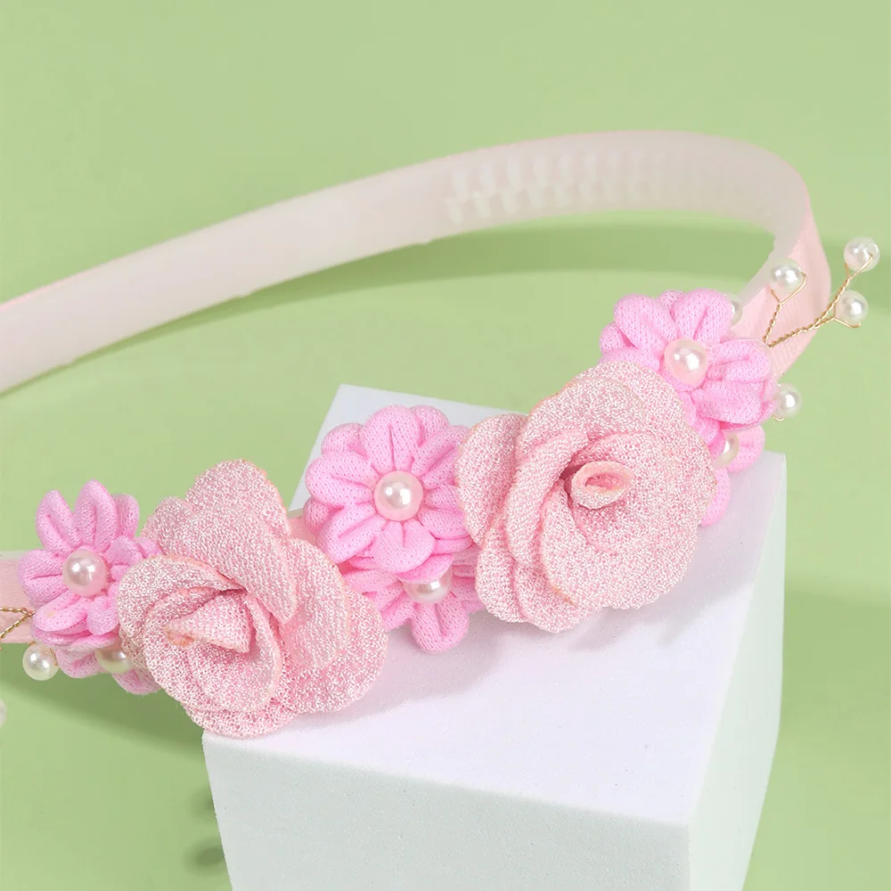 Flower Headband Girls Women Fairy Pink Pearl Hoop Children Dance Party Korean Floral Hair Accessories Guest Wedding Headdresses