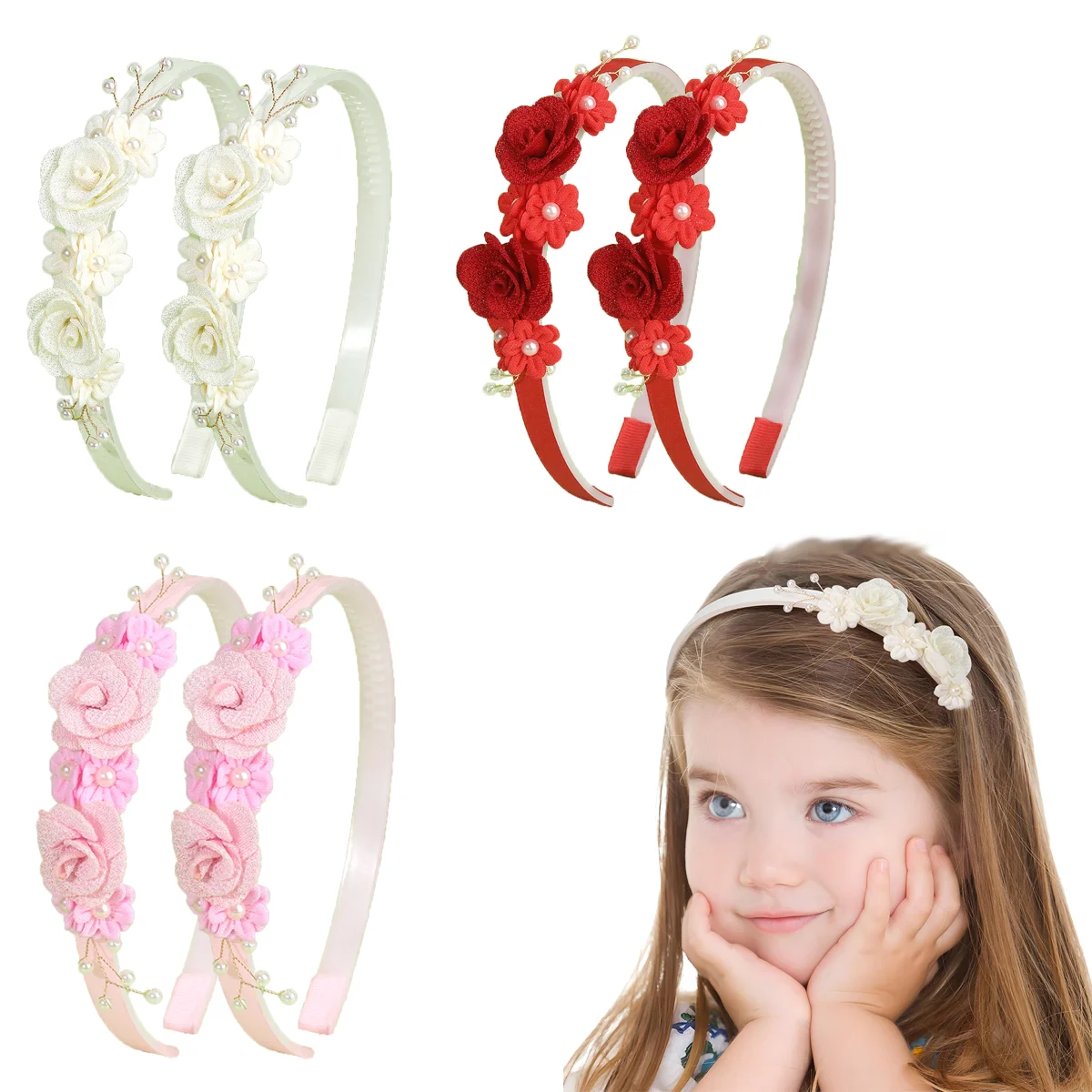 Flower Headband Girls Women Fairy Pink Pearl Hoop Children Dance Party Korean Floral Hair Accessories Guest Wedding Headdresses