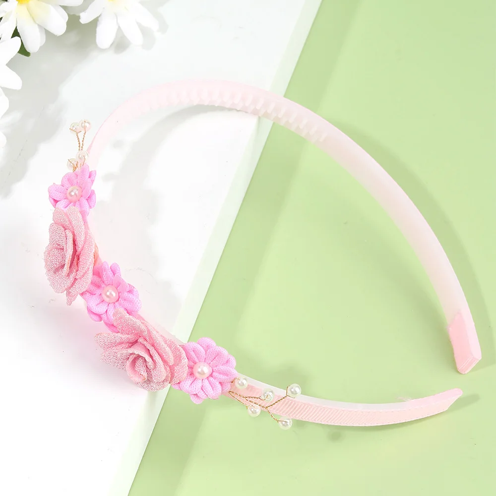 Flower Headband Girls Women Fairy Pink Pearl Hoop Children Dance Party Korean Floral Hair Accessories Guest Wedding Headdresses