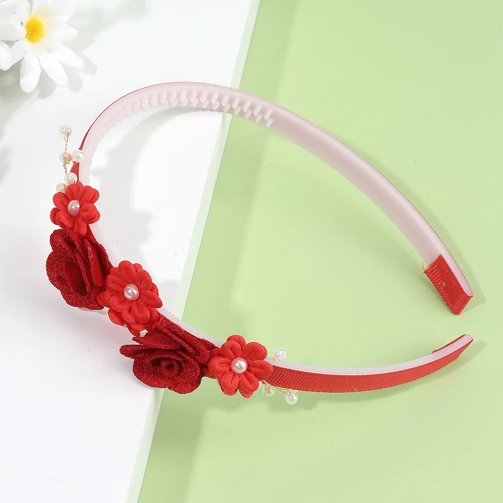 Flower Headband Girls Women Fairy Pink Pearl Hoop Children Dance Party Korean Floral Hair Accessories Guest Wedding Headdresses