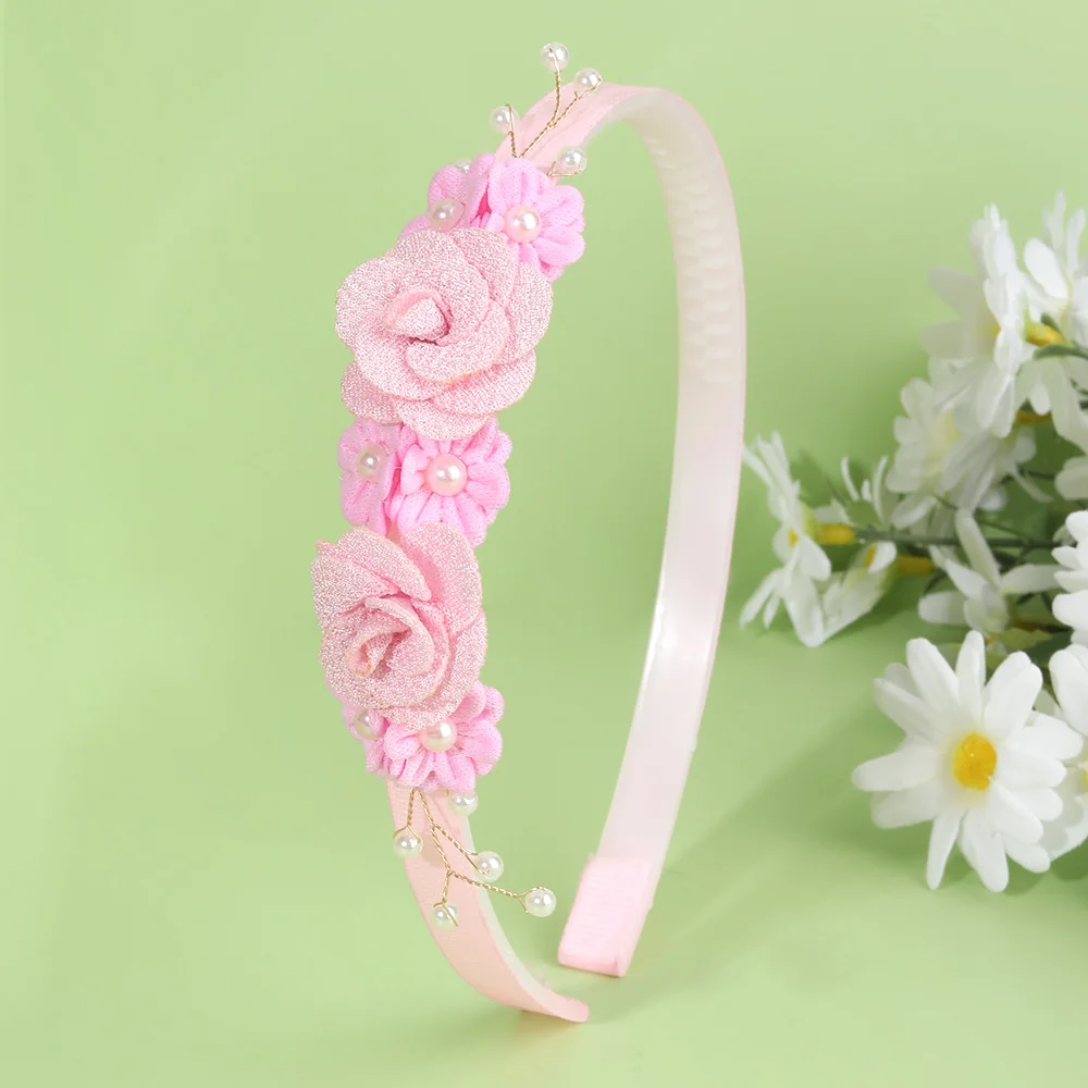 Flower Headband Girls Women Fairy Pink Pearl Hoop Children Dance Party Korean Floral Hair Accessories Guest Wedding Headdresses