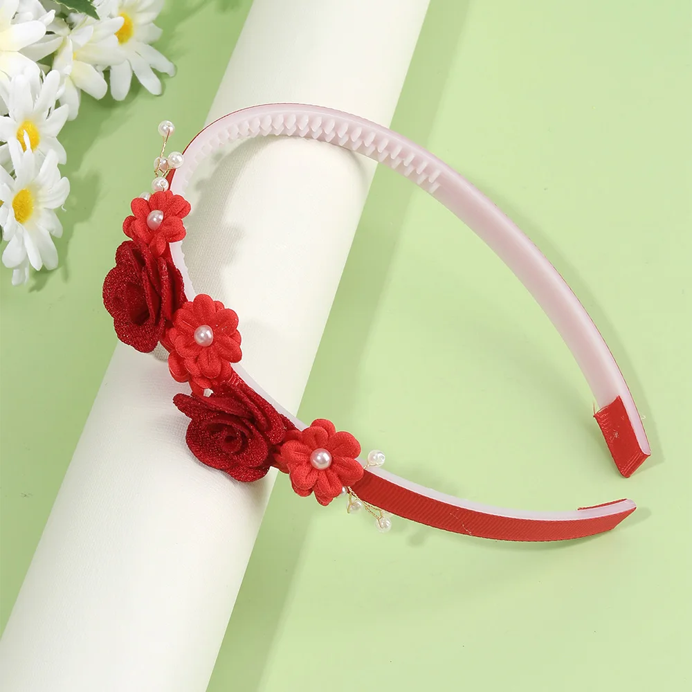 Flower Headband Girls Women Fairy Pink Pearl Hoop Children Dance Party Korean Floral Hair Accessories Guest Wedding Headdresses