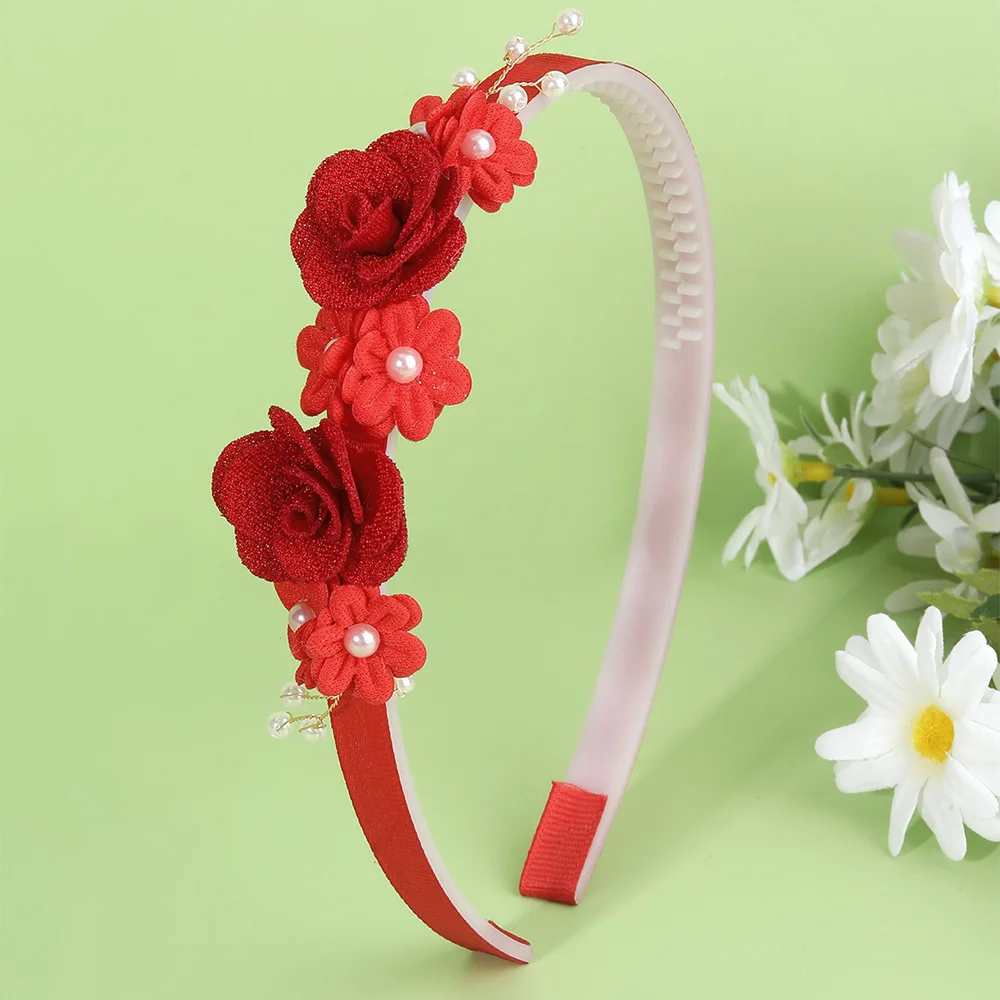 Flower Headband Girls Women Fairy Pink Pearl Hoop Children Dance Party Korean Floral Hair Accessories Guest Wedding Headdresses