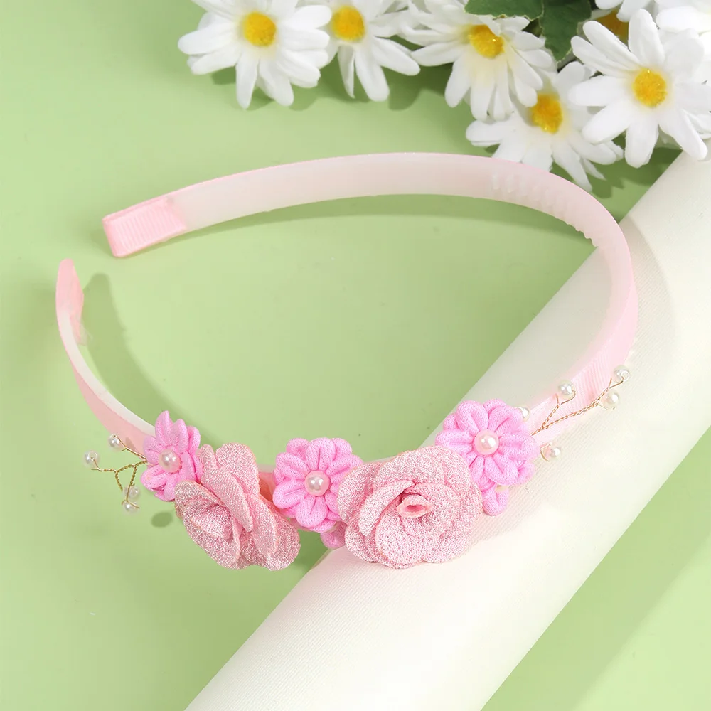 Flower Headband Girls Women Fairy Pink Pearl Hoop Children Dance Party Korean Floral Hair Accessories Guest Wedding Headdresses