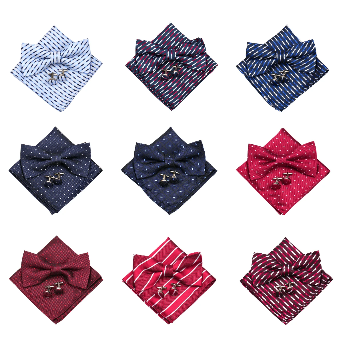 Fashion Bowtie Set Gifts For Men High Quality Bow Tie Handchief Cufflinks 3 Pcs Set Wedding Bussiness Suit Accessories