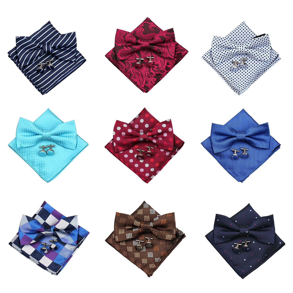 Fashion Bowtie Set Gifts For Men High Quality Bow Tie Handchief Cufflinks 3 Pcs Set Wedding Bussiness Suit Accessories