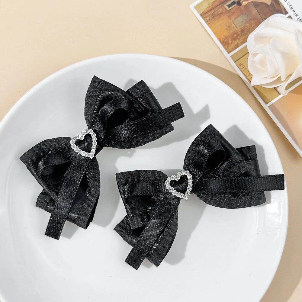 1Pair Bow Lolita Delicate Hair Jewelry Heart Hair Clip Women's Harajuku Steampunk Handmade Headwear Subculture