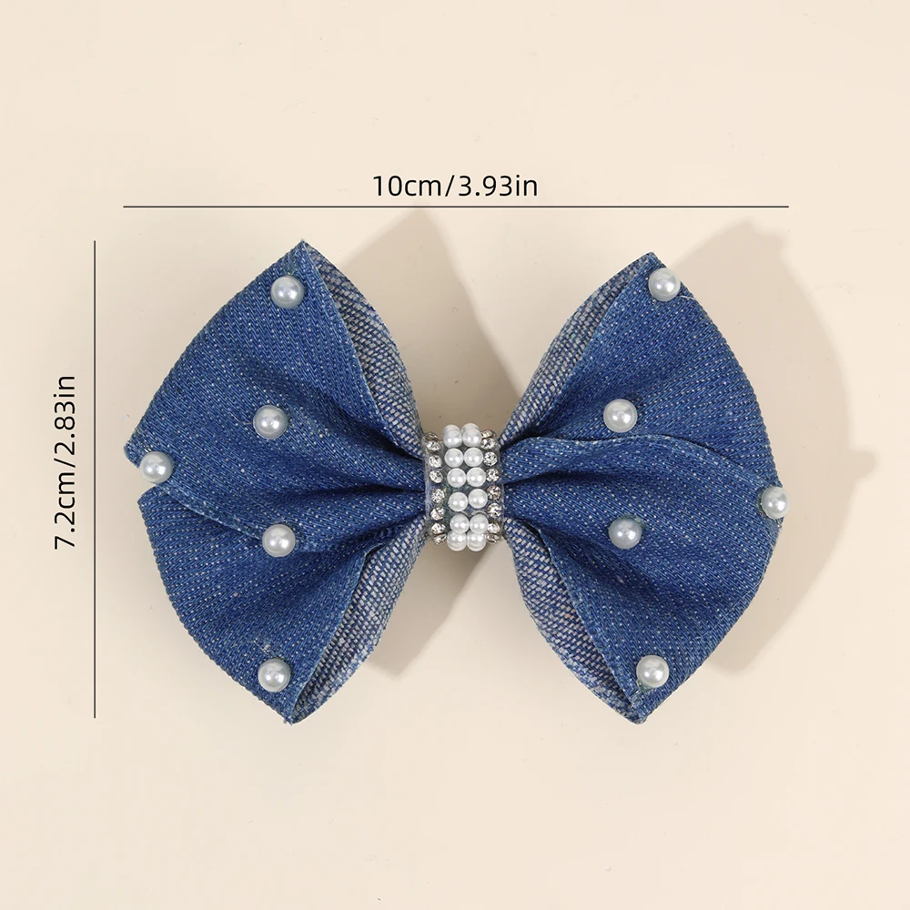 2Pcs Denim Bow Hair Clips Chic Elegant Vintage Pearl Boho Hairpin For Girls Women Kids y2k Daily Hair Accessories Gift Ornament