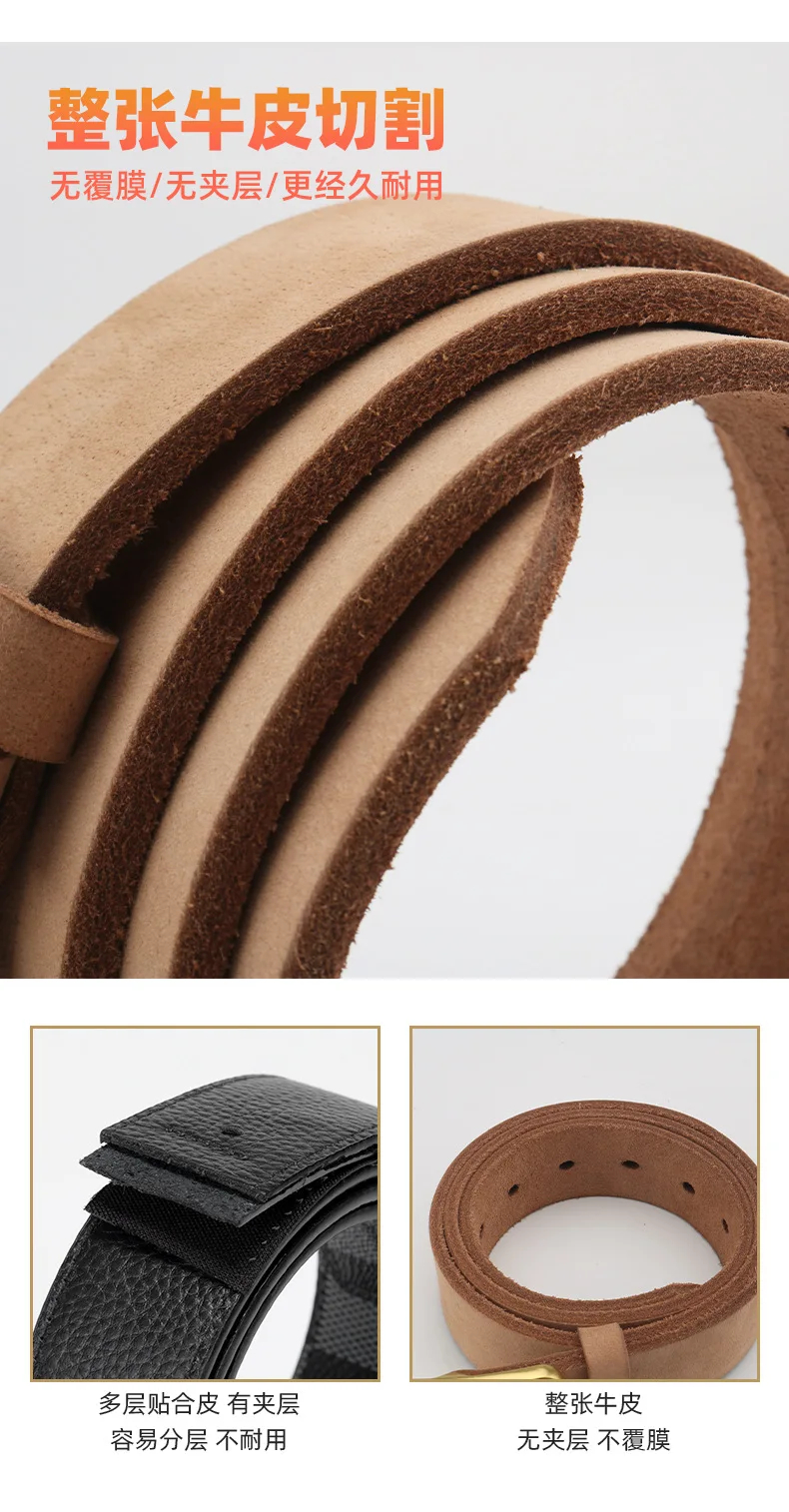 Men's Pure Ren Cow Genuine Leather Belt Original Color Single Layer Leather Strap Without Buckle Head Nail Polished High Quality