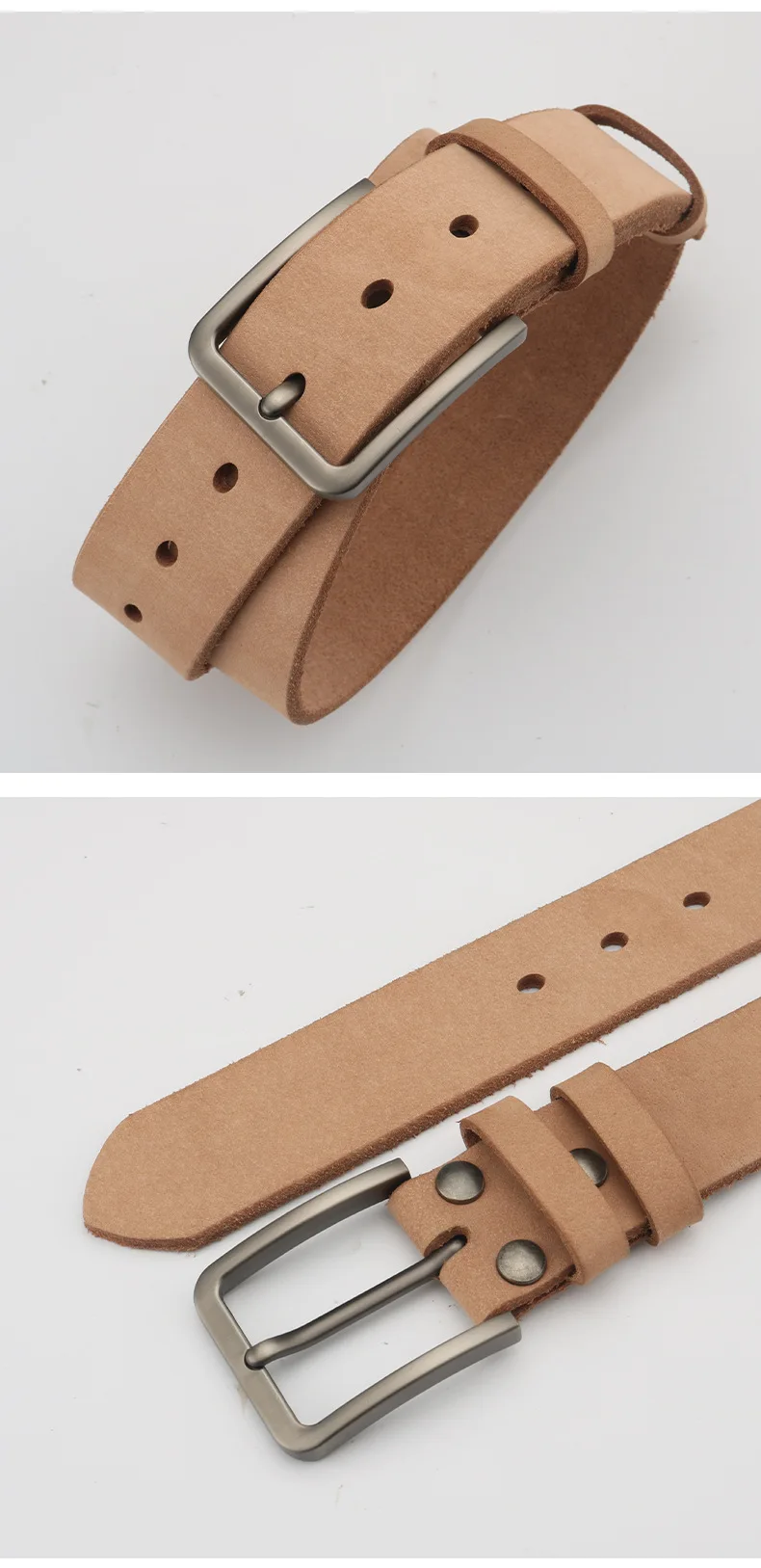 Men's Pure Ren Cow Genuine Leather Belt Original Color Single Layer Leather Strap Without Buckle Head Nail Polished High Quality