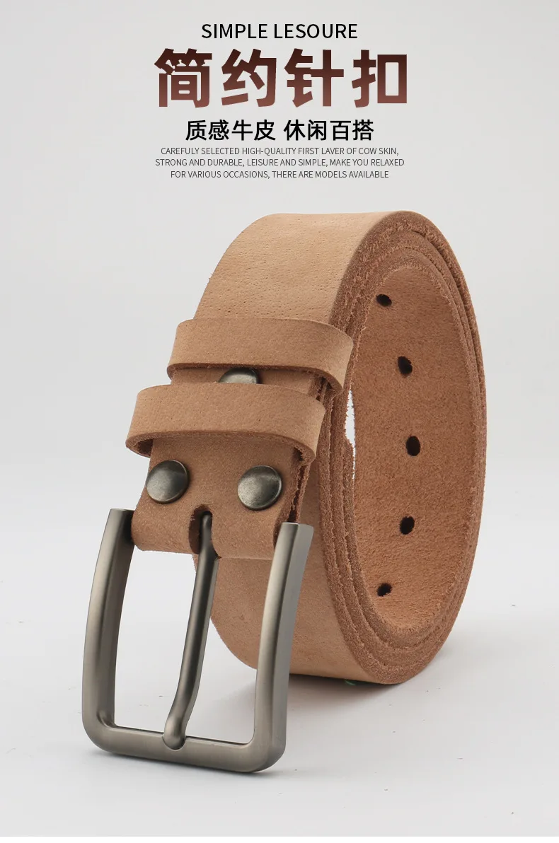Men's Pure Ren Cow Genuine Leather Belt Original Color Single Layer Leather Strap Without Buckle Head Nail Polished High Quality