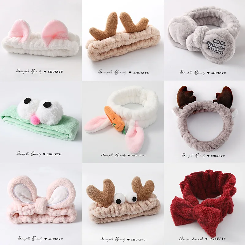 Cute face wash headband with plush headband, widened anti slip face wash, makeup application, moisture-proof hair, sports face w