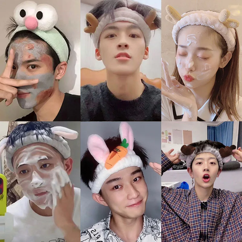 Cute face wash headband with plush headband, widened anti slip face wash, makeup application, moisture-proof hair, sports face w