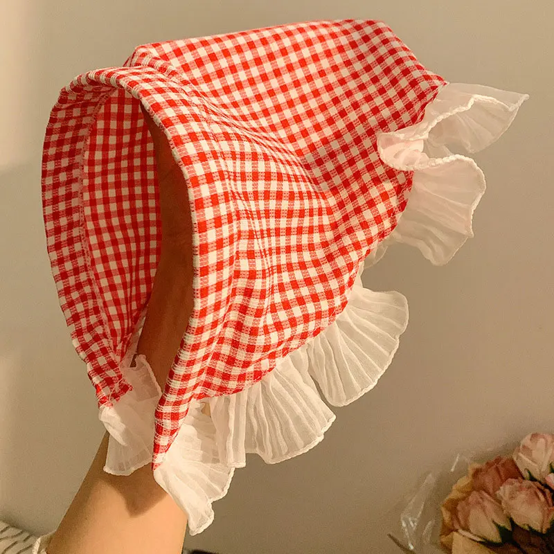 Boho Headbands Lace Tartan Hair Tie Elastic Hair Band Floral Head Kerchief Hair Scarves Bandanas for Women Girls