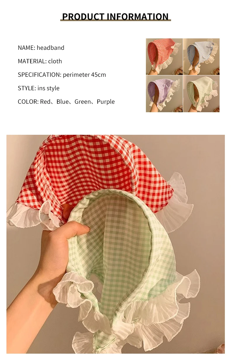 Boho Headbands Lace Tartan Hair Tie Elastic Hair Band Floral Head Kerchief Hair Scarves Bandanas for Women Girls