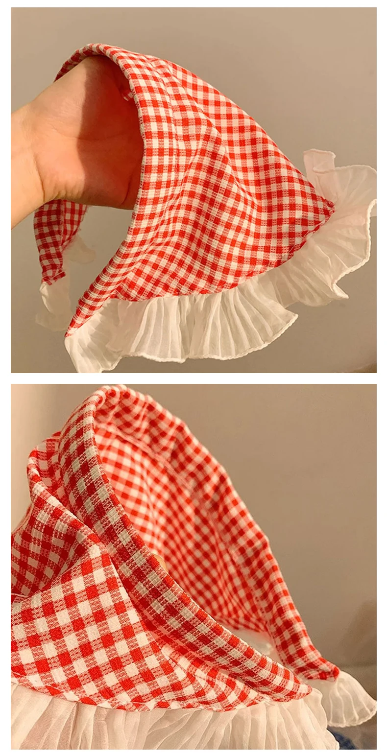 Boho Headbands Lace Tartan Hair Tie Elastic Hair Band Floral Head Kerchief Hair Scarves Bandanas for Women Girls