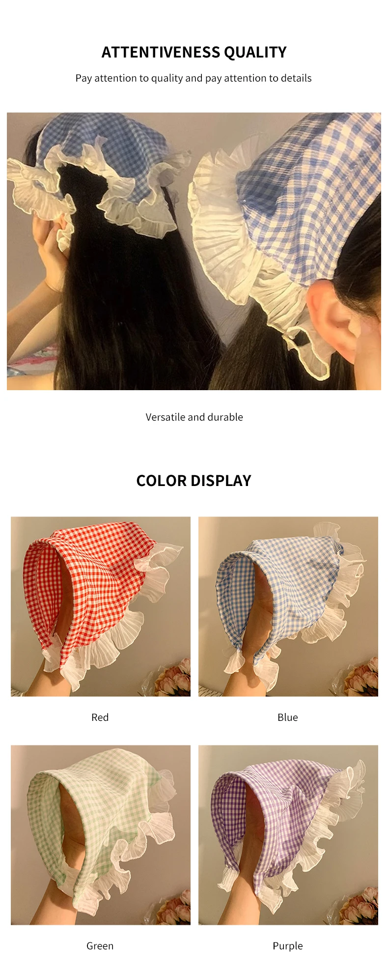 Boho Headbands Lace Tartan Hair Tie Elastic Hair Band Floral Head Kerchief Hair Scarves Bandanas for Women Girls