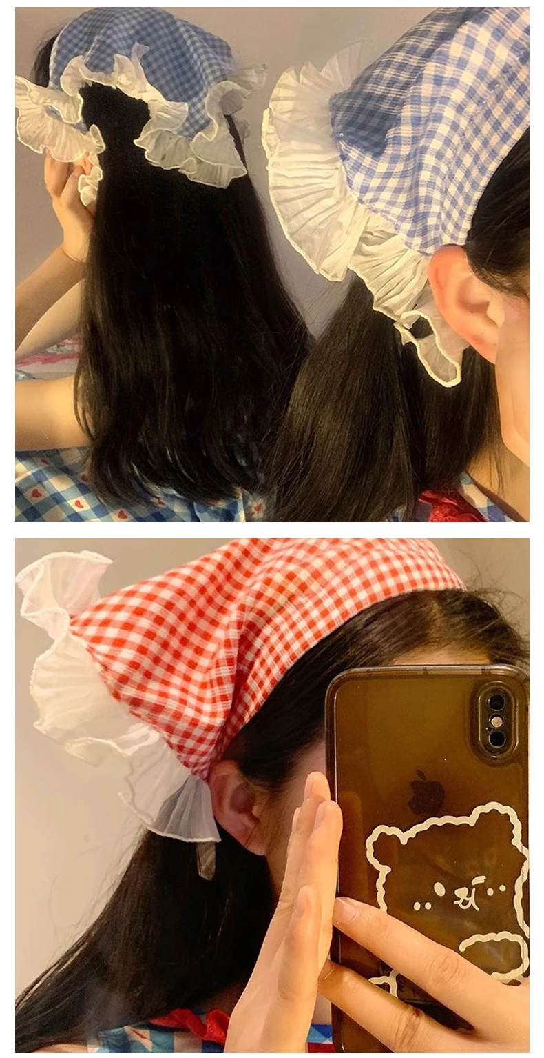 Boho Headbands Lace Tartan Hair Tie Elastic Hair Band Floral Head Kerchief Hair Scarves Bandanas for Women Girls