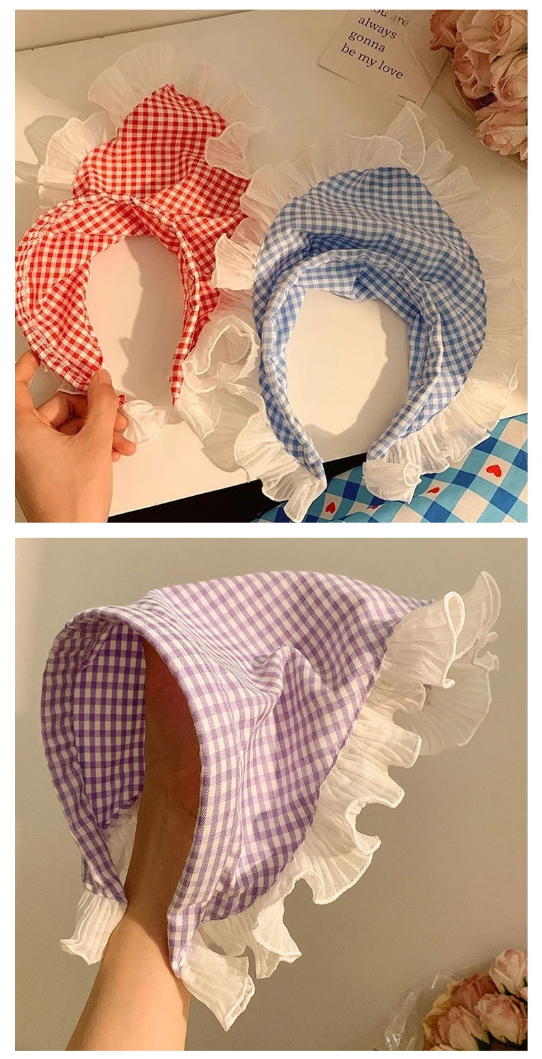 Boho Headbands Lace Tartan Hair Tie Elastic Hair Band Floral Head Kerchief Hair Scarves Bandanas for Women Girls