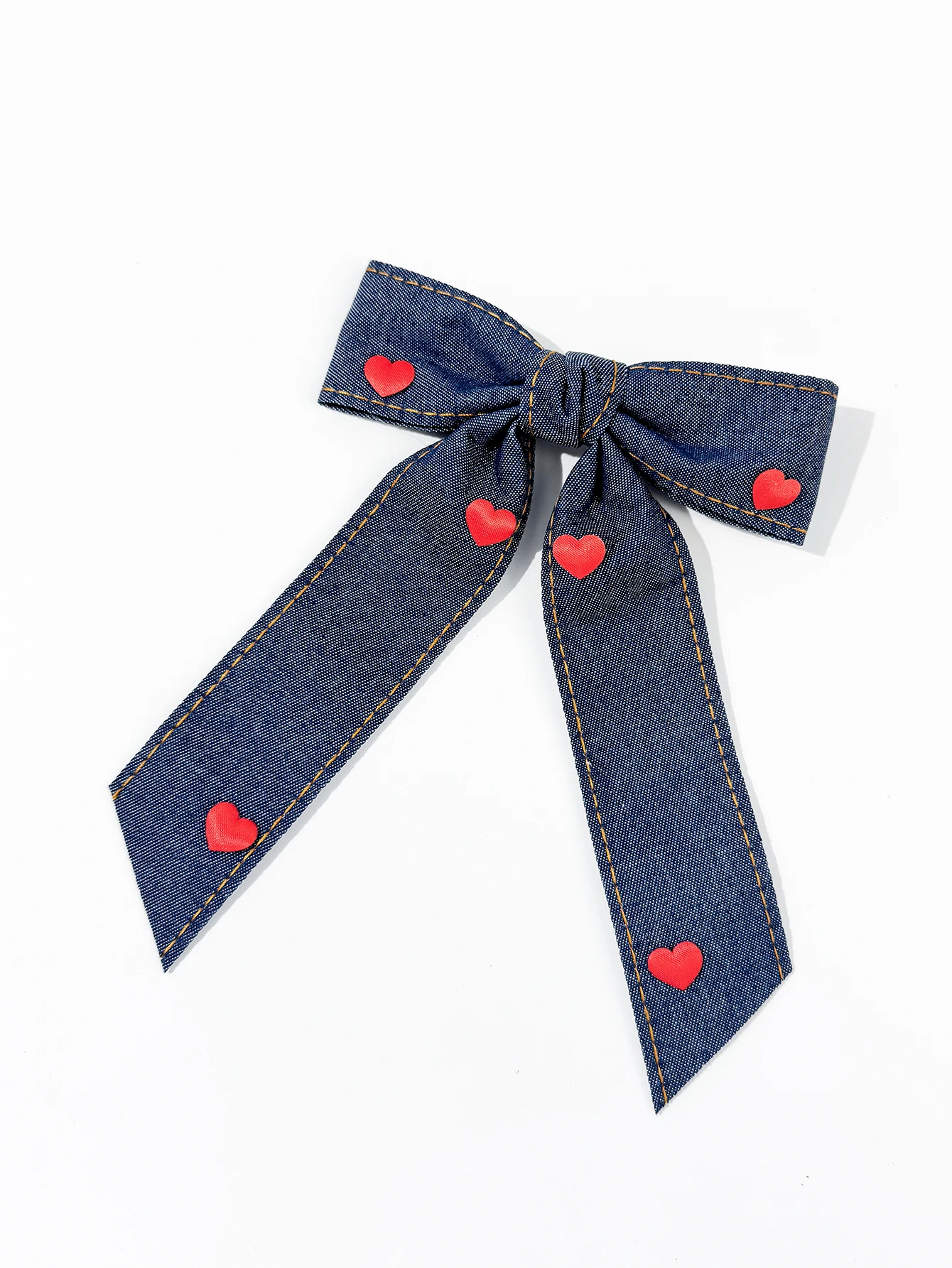Red heart-shaped denim bow hair clip, sweet and feminine temperament, niche and high-end hair accessory