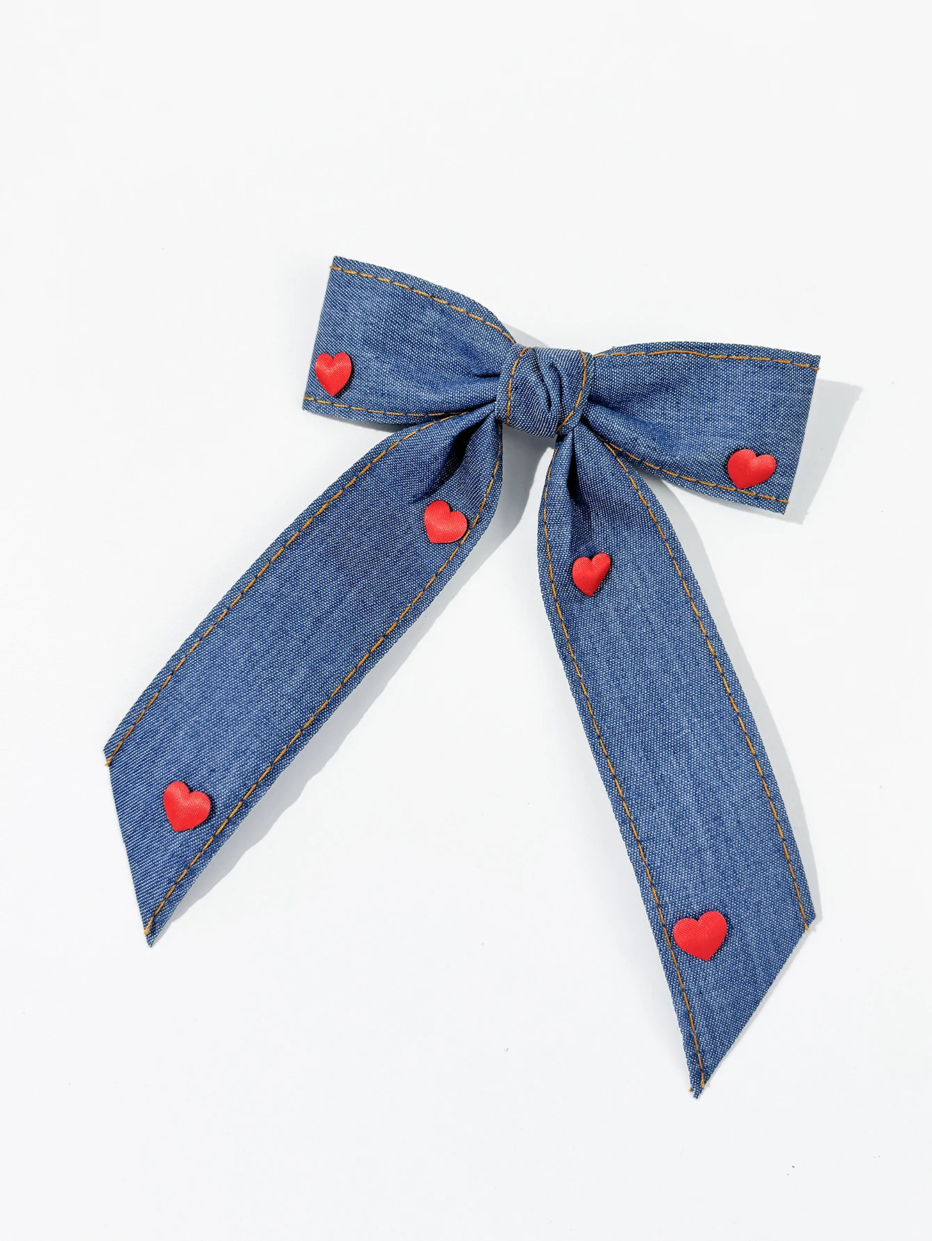 Red heart-shaped denim bow hair clip, sweet and feminine temperament, niche and high-end hair accessory