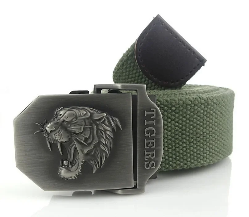 Men Canvas Belt Tiger Metal Buckle Army Military Tactical Belts for Men Jeans Outdoor Training Soldier Strap Male Black