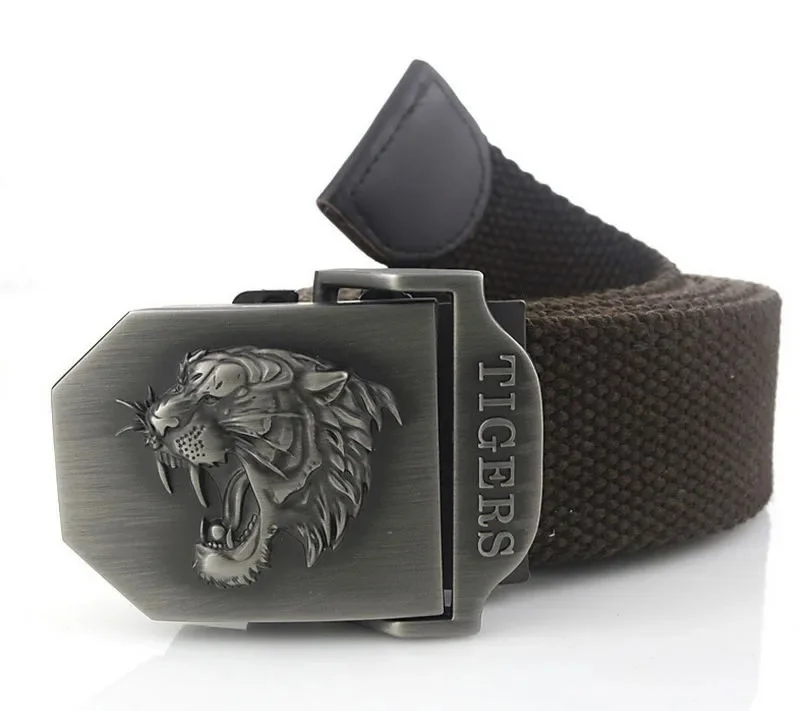 Men Canvas Belt Tiger Metal Buckle Army Military Tactical Belts for Men Jeans Outdoor Training Soldier Strap Male Black