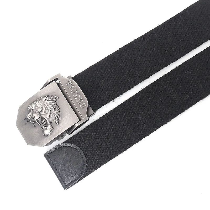 Men Canvas Belt Tiger Metal Buckle Army Military Tactical Belts for Men Jeans Outdoor Training Soldier Strap Male Black