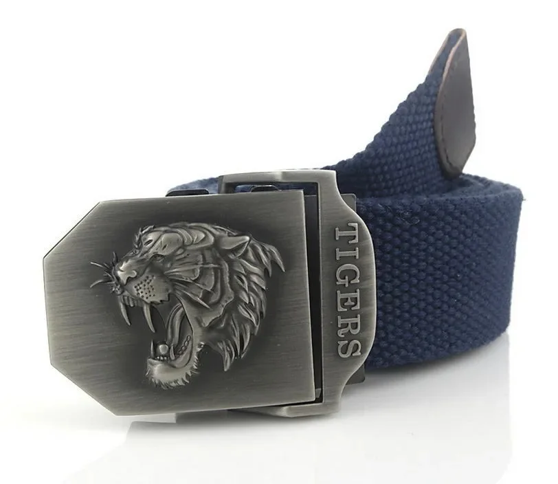 Men Canvas Belt Tiger Metal Buckle Army Military Tactical Belts for Men Jeans Outdoor Training Soldier Strap Male Black