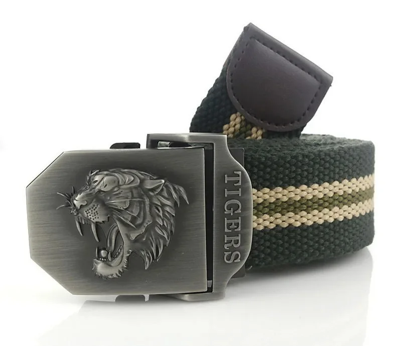 Men Canvas Belt Tiger Metal Buckle Army Military Tactical Belts for Men Jeans Outdoor Training Soldier Strap Male Black