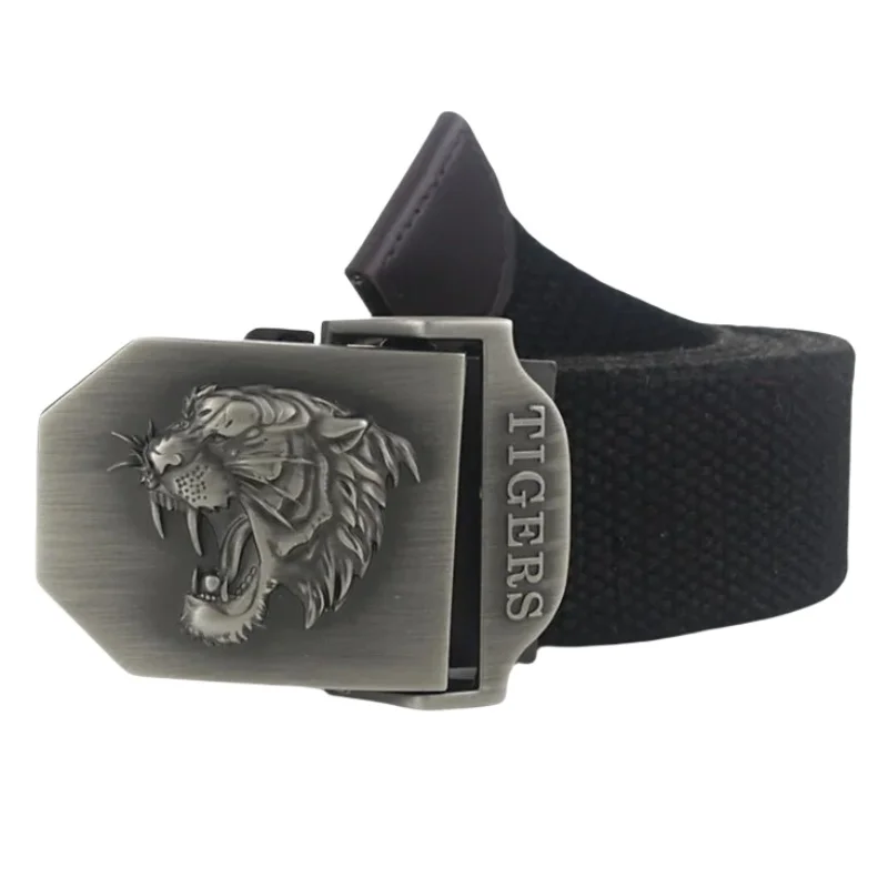 Men Canvas Belt Tiger Metal Buckle Army Military Tactical Belts for Men Jeans Outdoor Training Soldier Strap Male Black