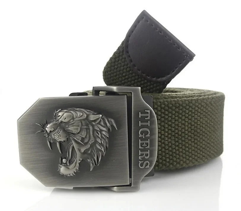 Men Canvas Belt Tiger Metal Buckle Army Military Tactical Belts for Men Jeans Outdoor Training Soldier Strap Male Black