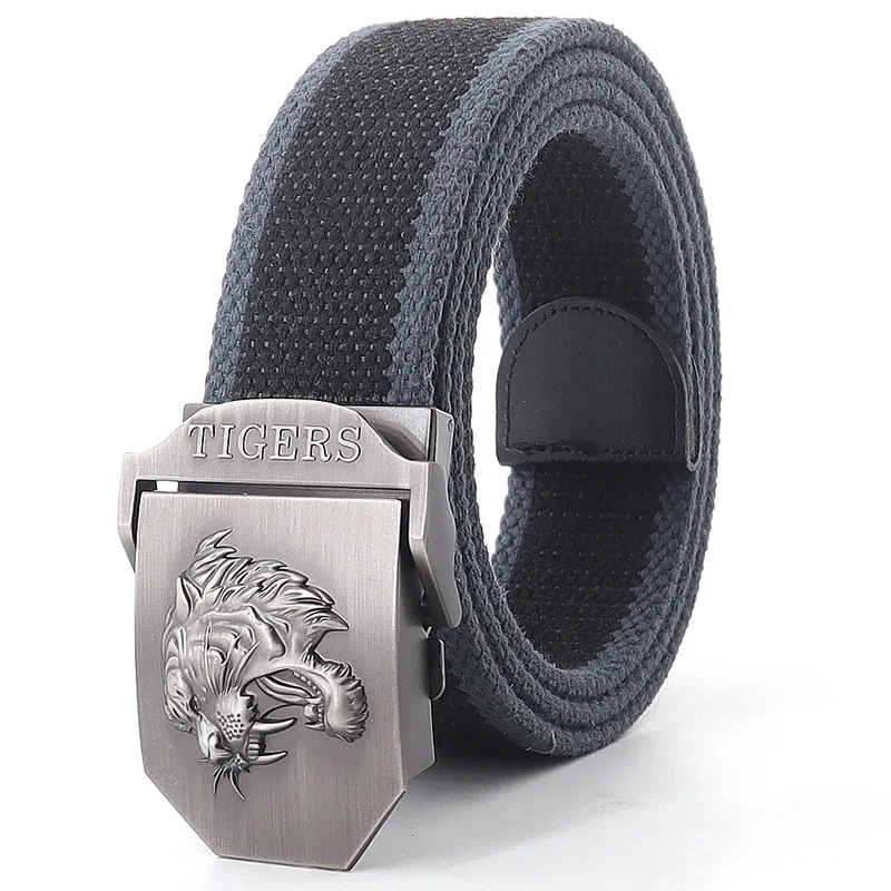 Men Canvas Belt Tiger Metal Buckle Army Military Tactical Belts for Men Jeans Outdoor Training Soldier Strap Male Black