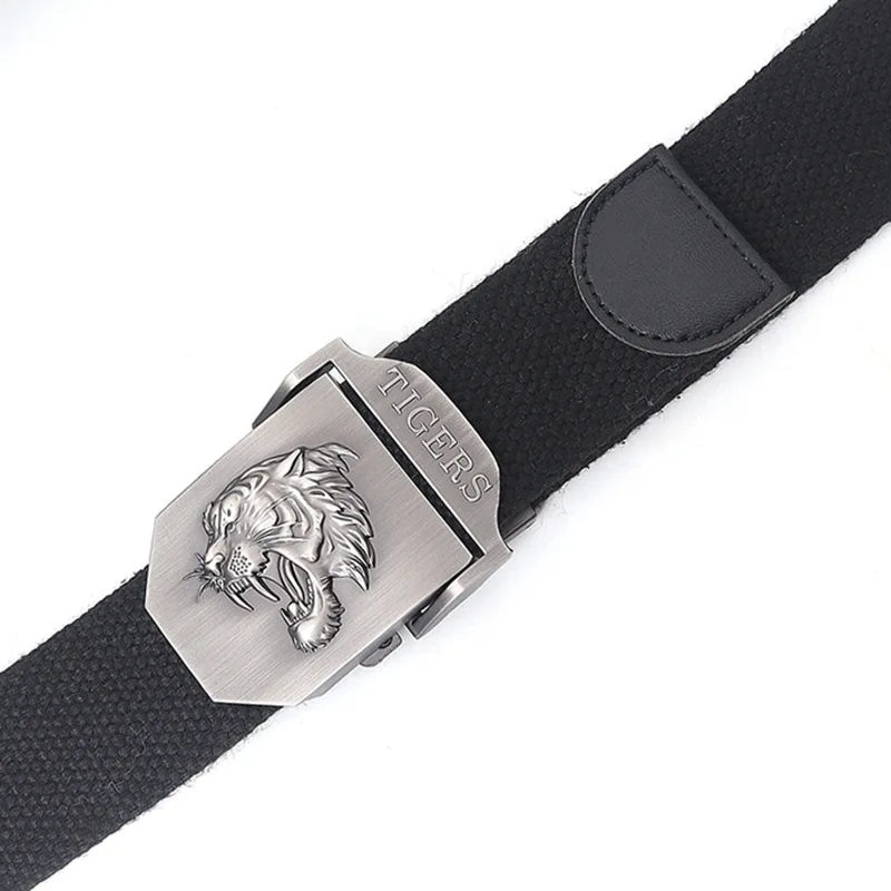 Men Canvas Belt Tiger Metal Buckle Army Military Tactical Belts for Men Jeans Outdoor Training Soldier Strap Male Black