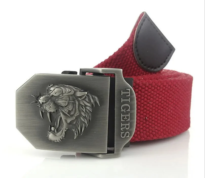 Men Canvas Belt Tiger Metal Buckle Army Military Tactical Belts for Men Jeans Outdoor Training Soldier Strap Male Black