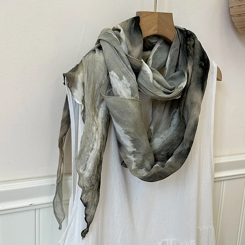 VREOVOR Tie-dye Scarf New Literary Style Thin Spring and Summer Shawl Clothing Outer Shawl Retro Fashion Trend