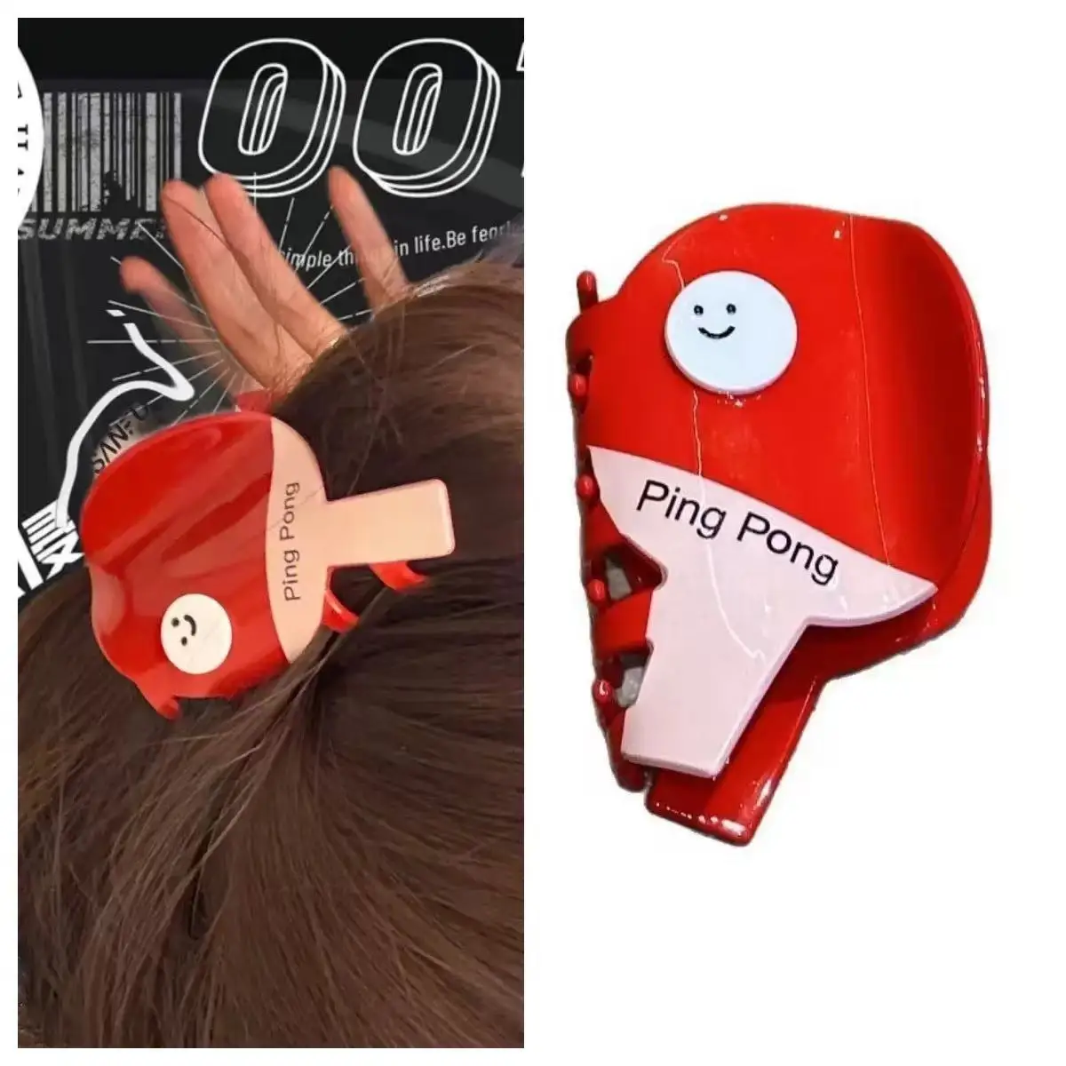 1pc sporty style smiley red table tennis racket colorful badminton grab clip, new shark clip sweet and cute cartoon girl hairpin