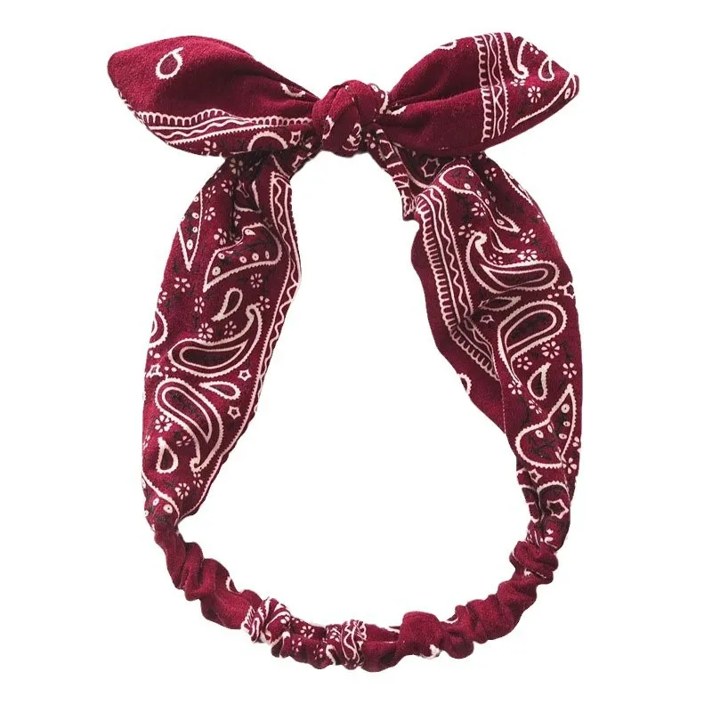 1PC 4 Colors Printed Rabbit Ears Elastic Contour Crossover Hairband Wire Knot Elastic Hairband Stretch Headband