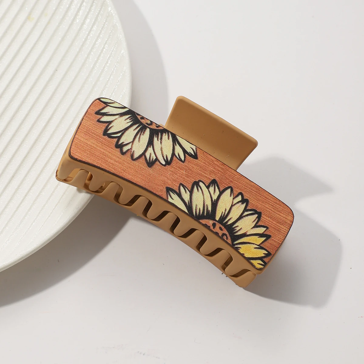 Western Leather Hair Claw Clips Sunflower Floral Square Claw Clips for Hairstyling Southwest Print PU Leather Hair Accessories