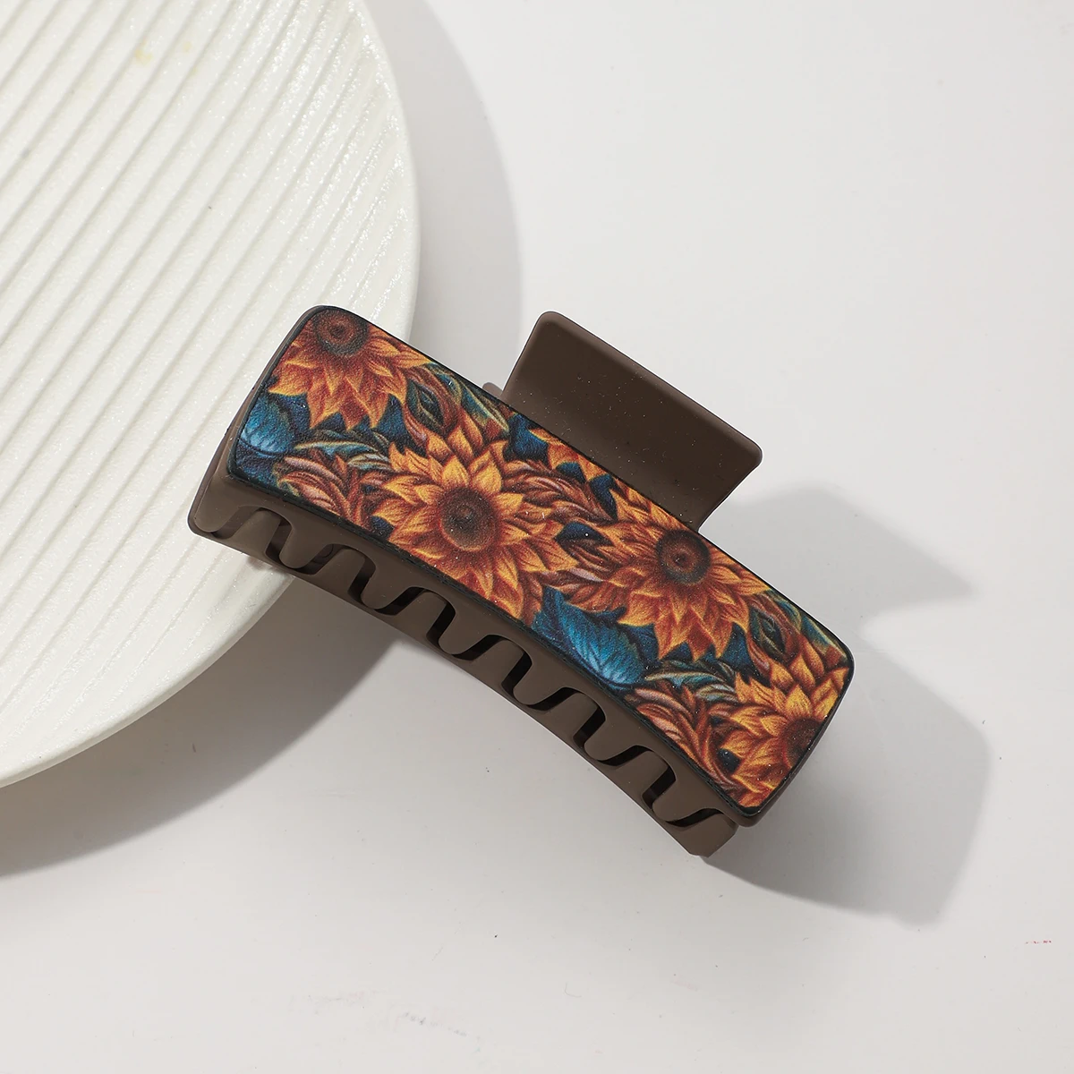 Western Leather Hair Claw Clips Sunflower Floral Square Claw Clips for Hairstyling Southwest Print PU Leather Hair Accessories