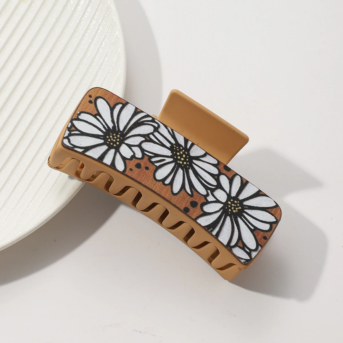 Western Leather Hair Claw Clips Sunflower Floral Square Claw Clips for Hairstyling Southwest Print PU Leather Hair Accessories
