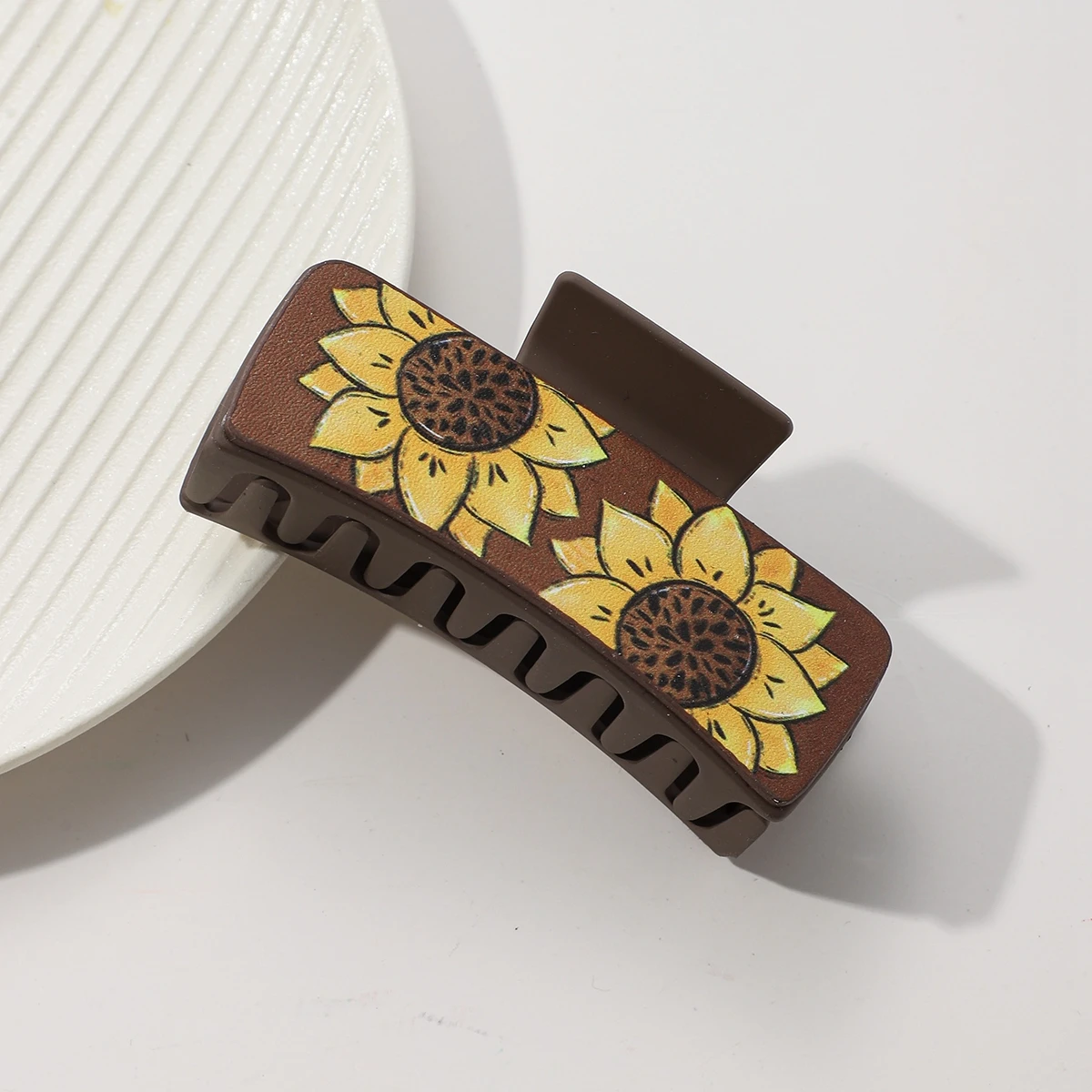 Western Leather Hair Claw Clips Sunflower Floral Square Claw Clips for Hairstyling Southwest Print PU Leather Hair Accessories