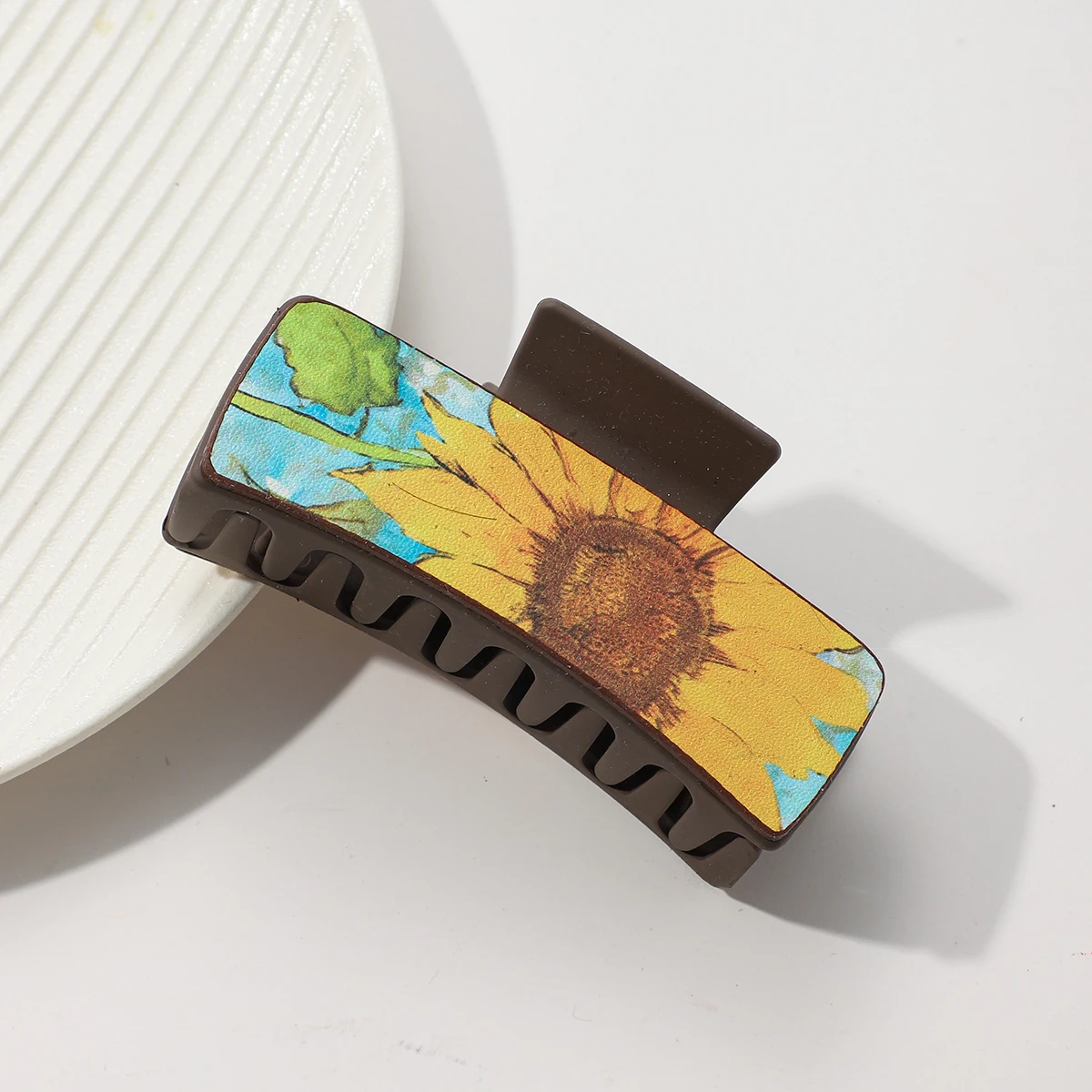 Western Leather Hair Claw Clips Sunflower Floral Square Claw Clips for Hairstyling Southwest Print PU Leather Hair Accessories