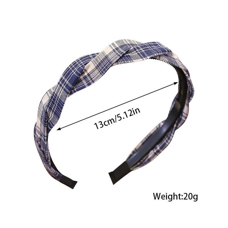 2026 New Preppy Style Gingham Braided Headband for Girls Blue Plaid Soft No Slip Hair Accessories for Toddler Kids Fashion Gift