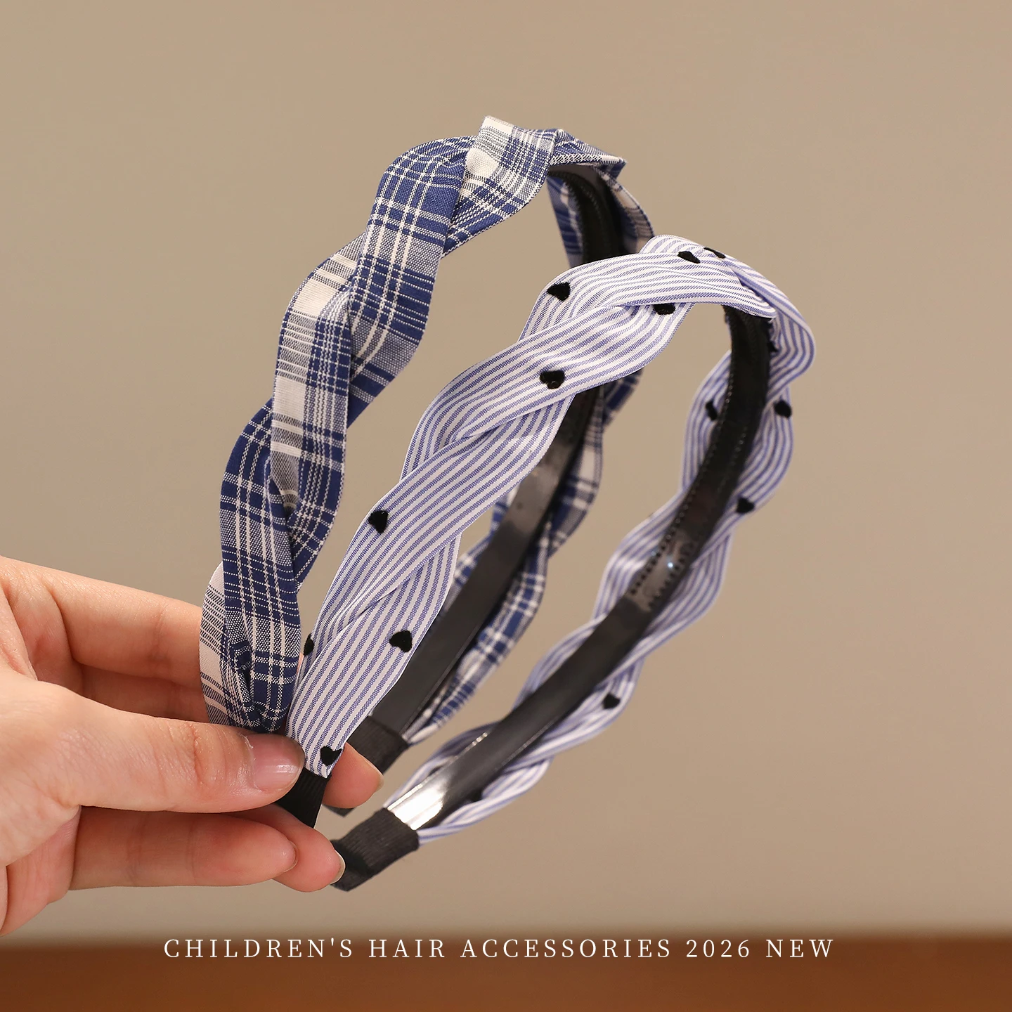2026 New Preppy Style Gingham Braided Headband for Girls Blue Plaid Soft No Slip Hair Accessories for Toddler Kids Fashion Gift