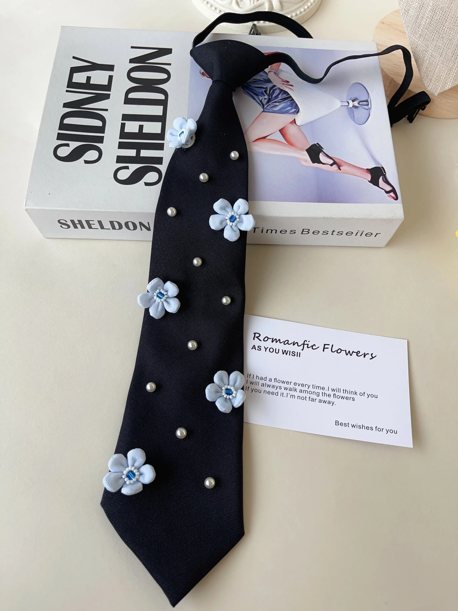 【2025 Gentle Style New Collection】Fabric Flower Pearl Decoration Women's Tie for Evening Party Adjustable Neck Accessory Light Luxury Dual-Use Style Versatile Spring/Summer Elegant Accessory