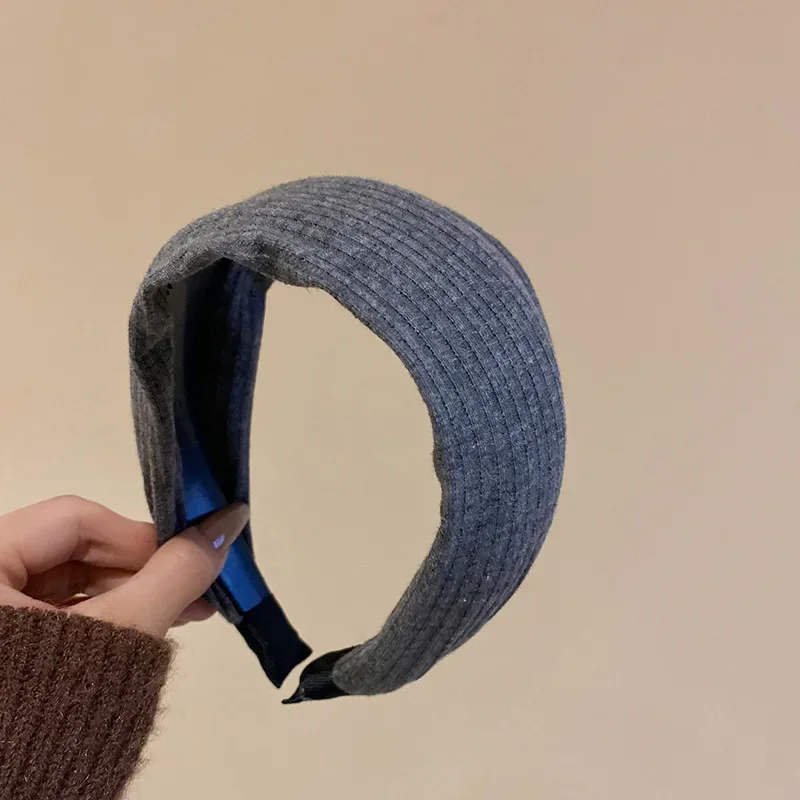 New Vintage Kintting Cloth Headbands for Women Solid Color Wide Stripe Hairband High Skull Top Nonslip Elegant Hair Accessories
