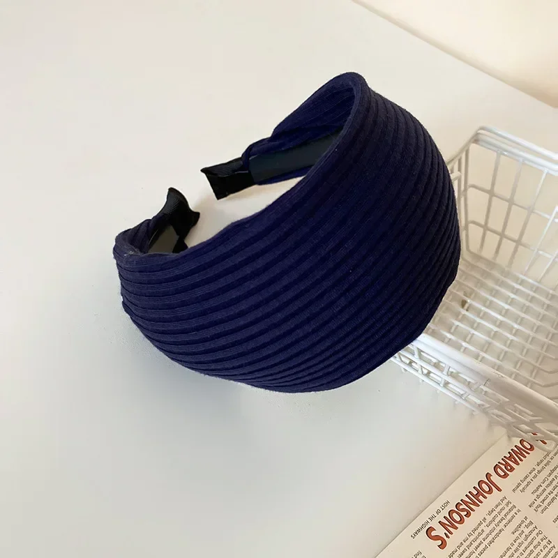 New Vintage Kintting Cloth Headbands for Women Solid Color Wide Stripe Hairband High Skull Top Nonslip Elegant Hair Accessories