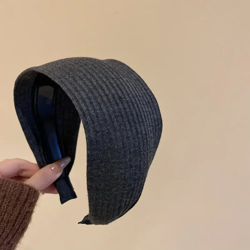 New Vintage Kintting Cloth Headbands for Women Solid Color Wide Stripe Hairband High Skull Top Nonslip Elegant Hair Accessories